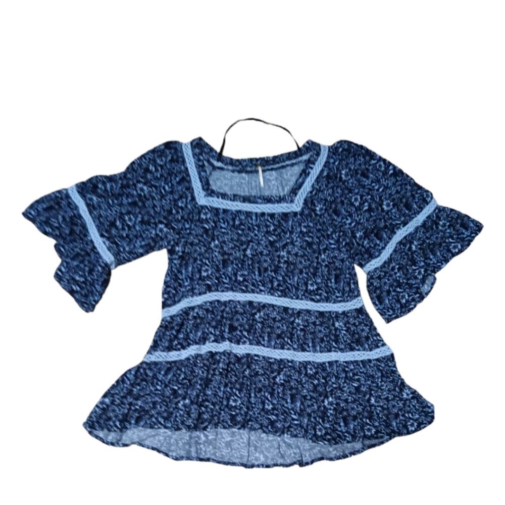 Free People Talk‎ About It Blue Ruffle Boho Peplum top